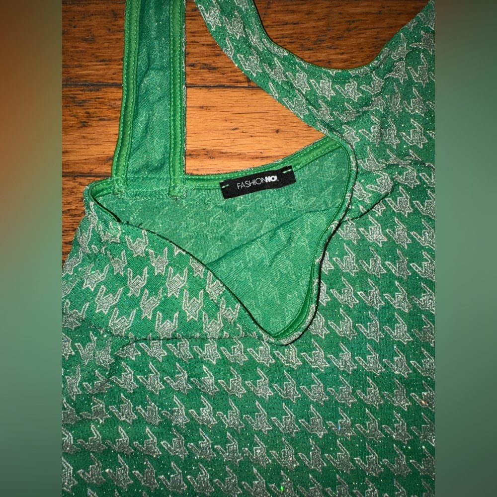 Fashion Nova Green and White Patterned bodysuit